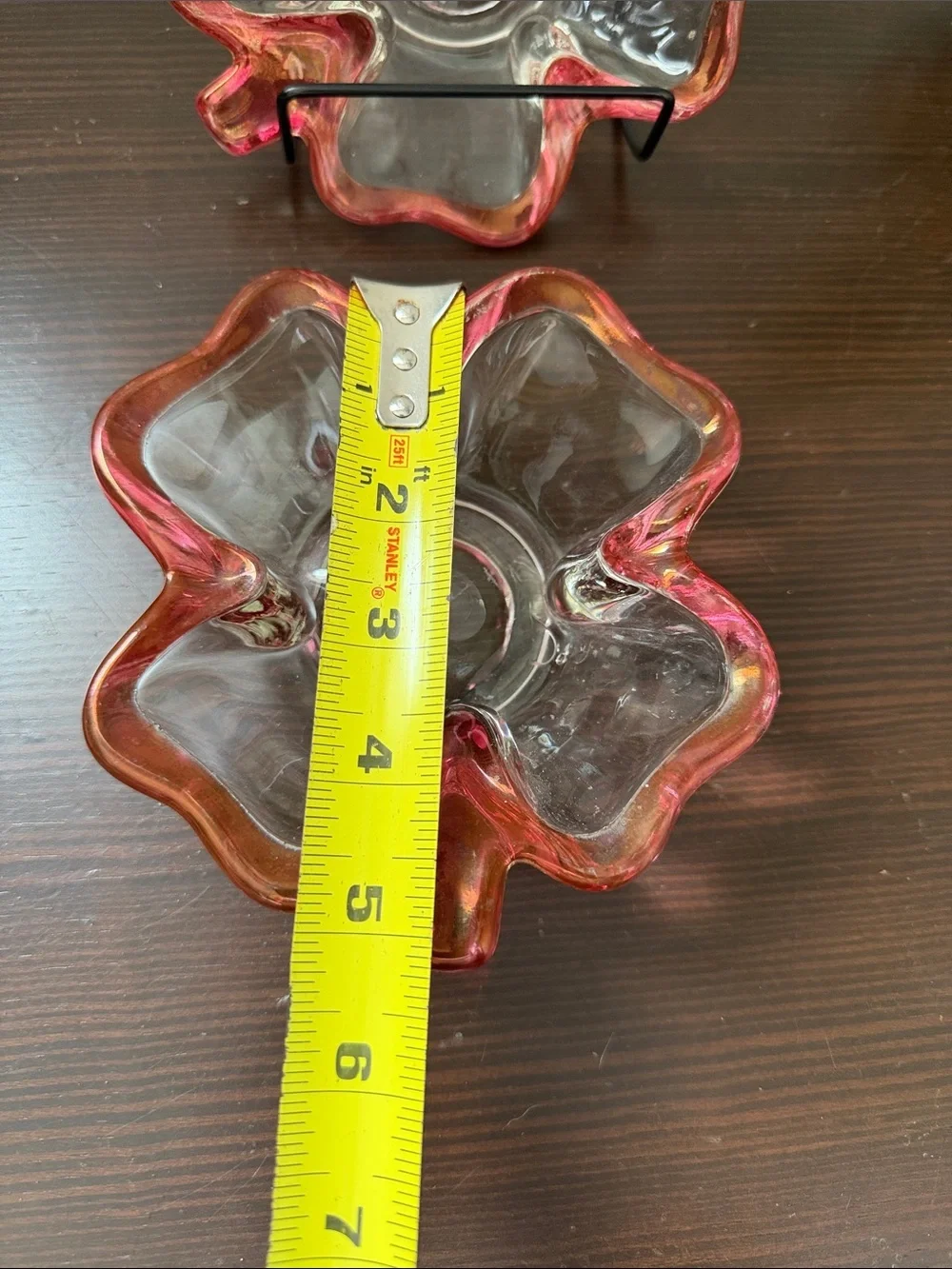 2 vintage irish 4 leaf clover pink rimmed clear glass dish candy🔥
